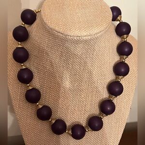 Deep blue large round bead and gold spacer necklace 15”-18”